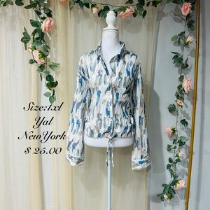 Artistic Blue and White Blouse